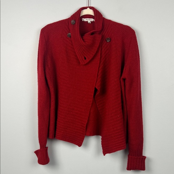 MaxMara made in Italy 100% cashmere red button cowl neck sweater